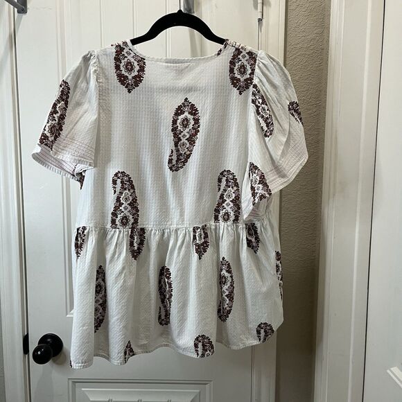 Knox Rose Paisley Embroidered Popover Peasant Top Tassels Boho Cottage Size M - Picture 6 of 10